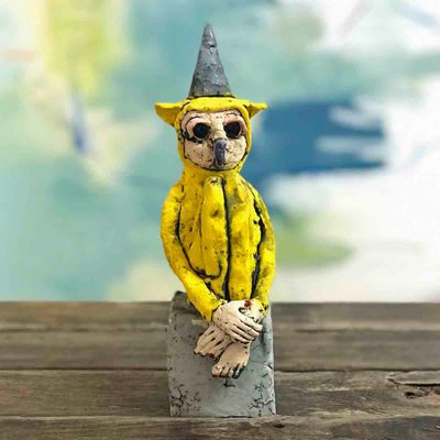 Ugle gul, skulptur 23 cm