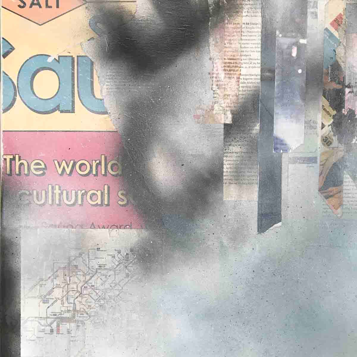Stille vann, 115x90 collage / maleri