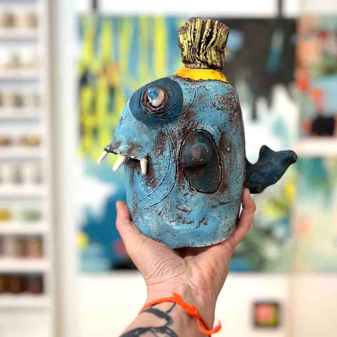 Hovedbilde Blue fish, 23h cm skulptur