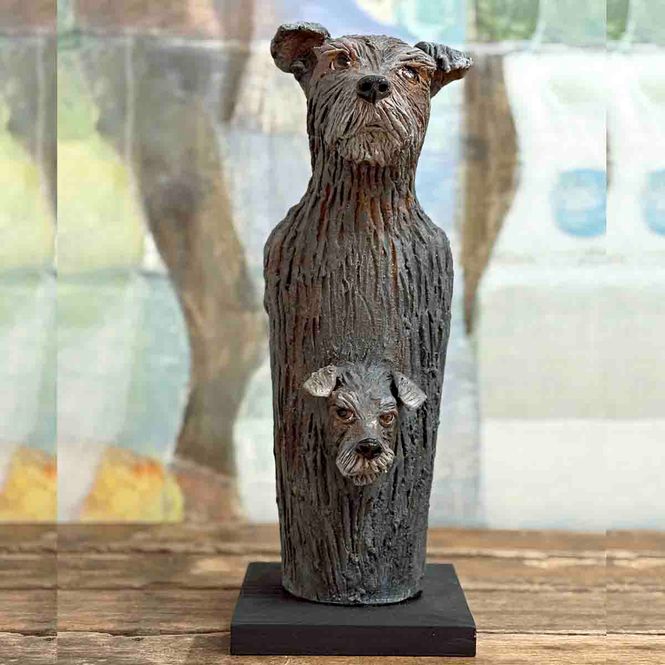 Hovedbilde Hund med valp, skulptur keramikk 39 cm 