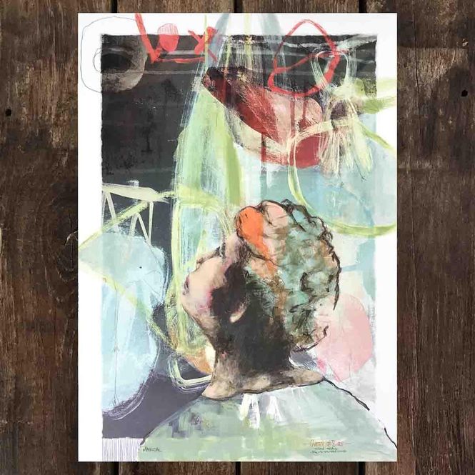 Hovedbilde Queen of birds, mixed media 50x70 cm