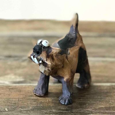 Mini hund, skulptur keramikk 10x9 cm