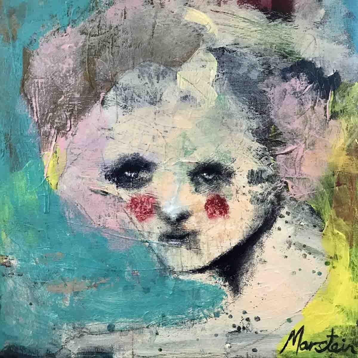 Lupe eller speil, 30x30 cm maleri
