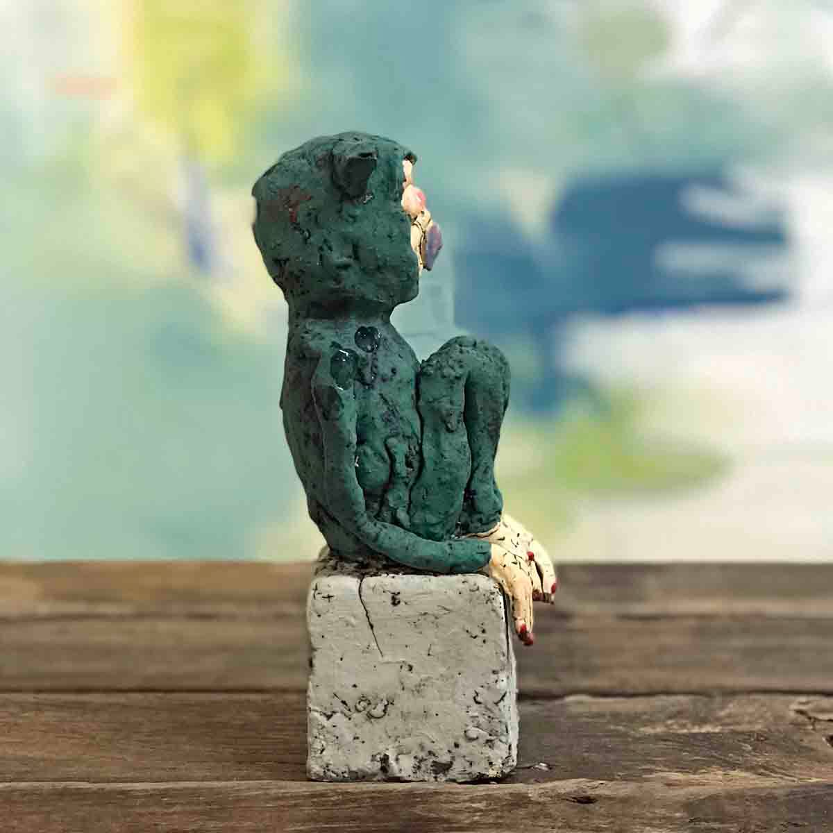 Ugle grønn, skulptur 19 cm