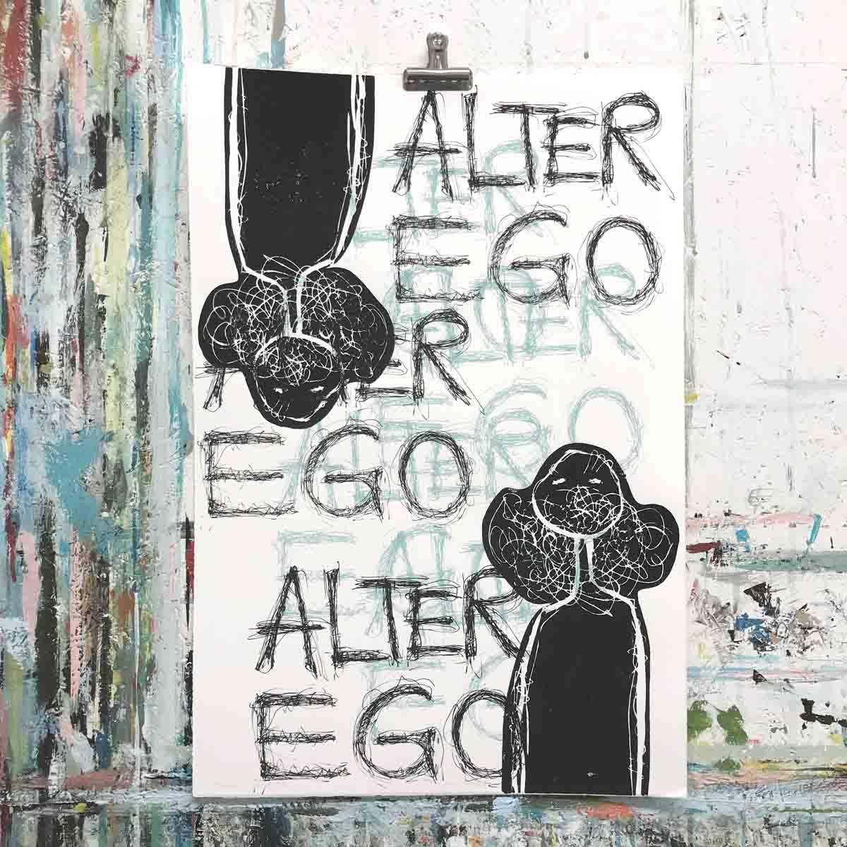 Alter ego monotypi variant, 56x38 silketrykk/linosnitt (AE-81)