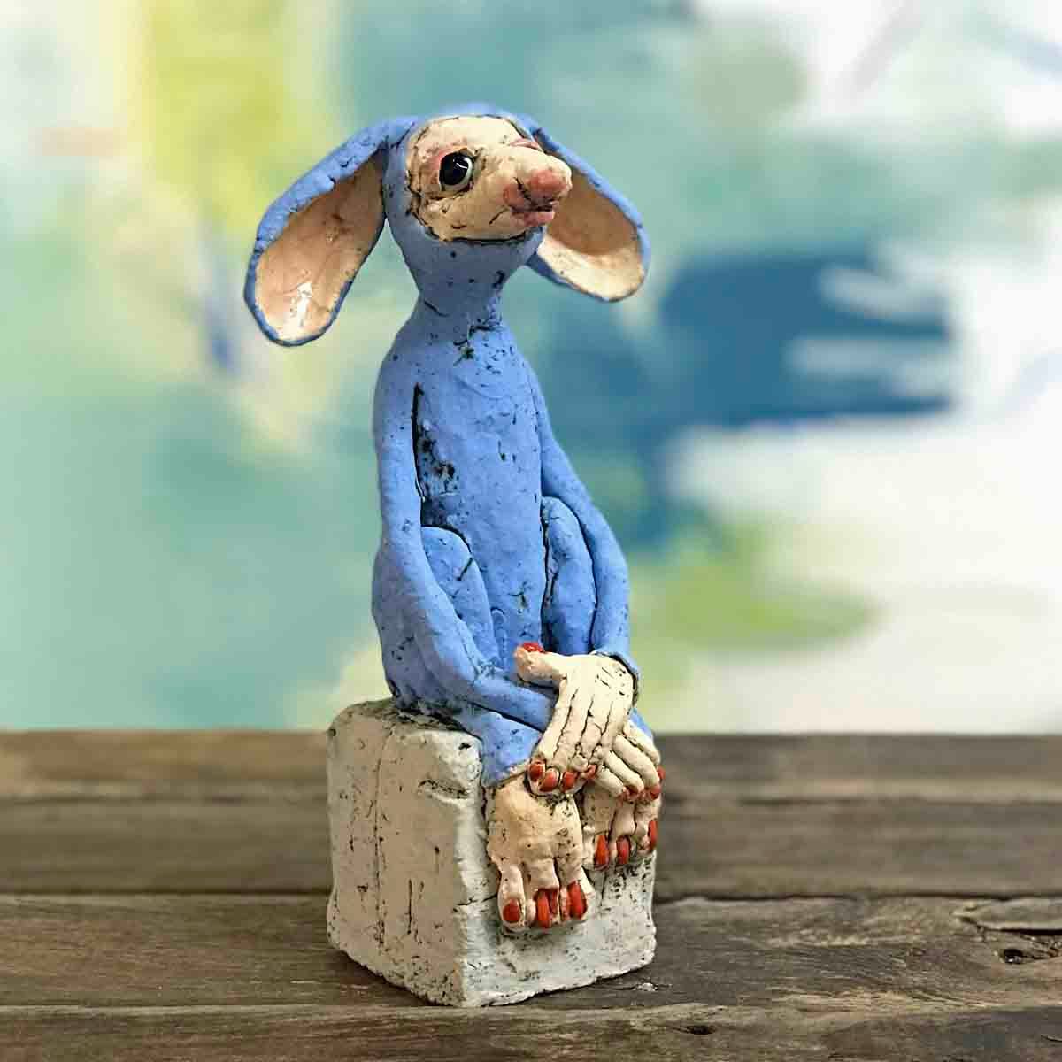 Bunny blå, skulptur 22 cm