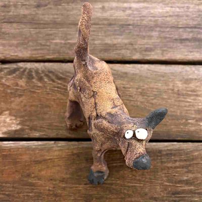 Mini hund, skulptur keramikk 13 cm lang