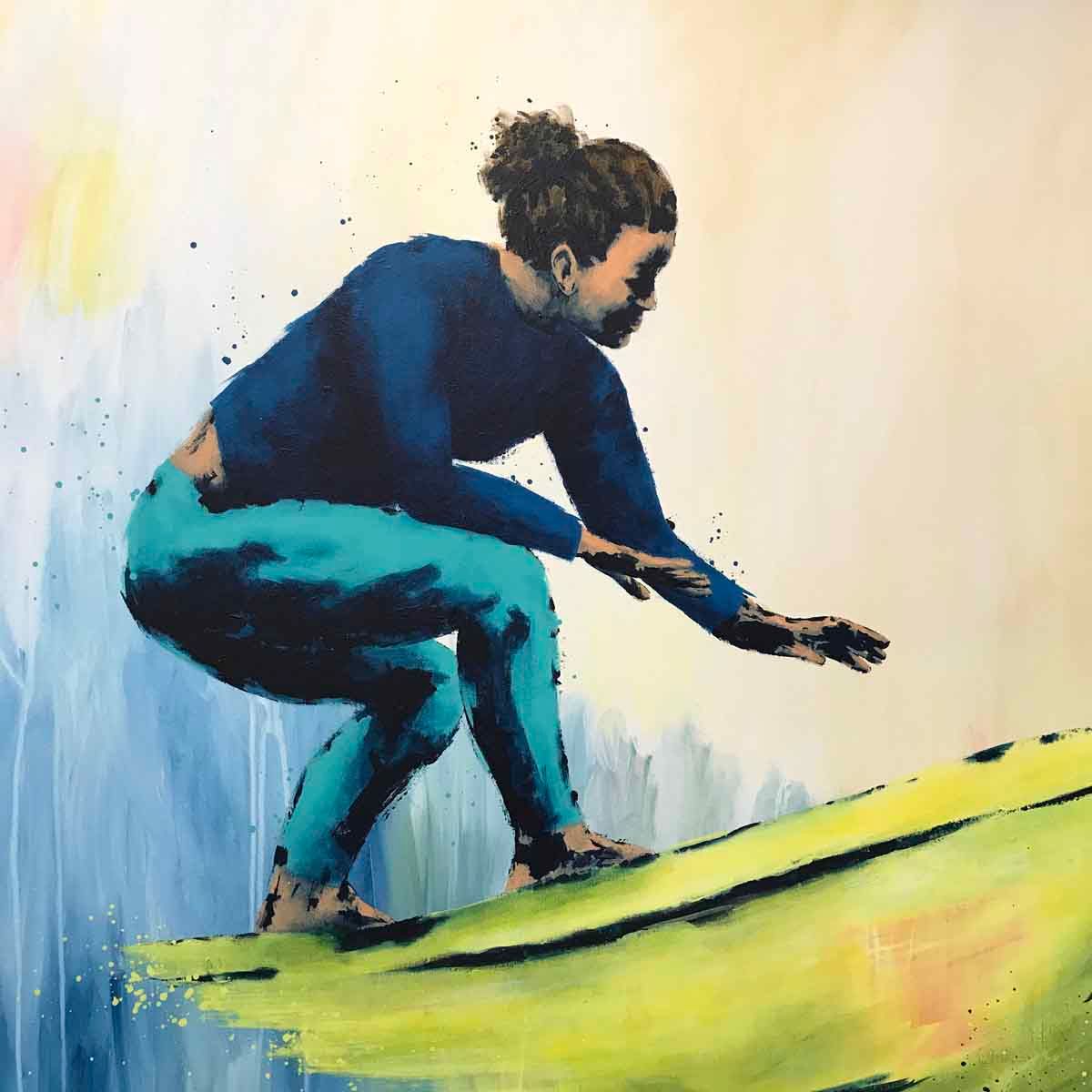 Rainbow banana surfer, 180x100 maleri