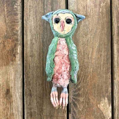 Golden forest owl, skulptur vegg 20 cm