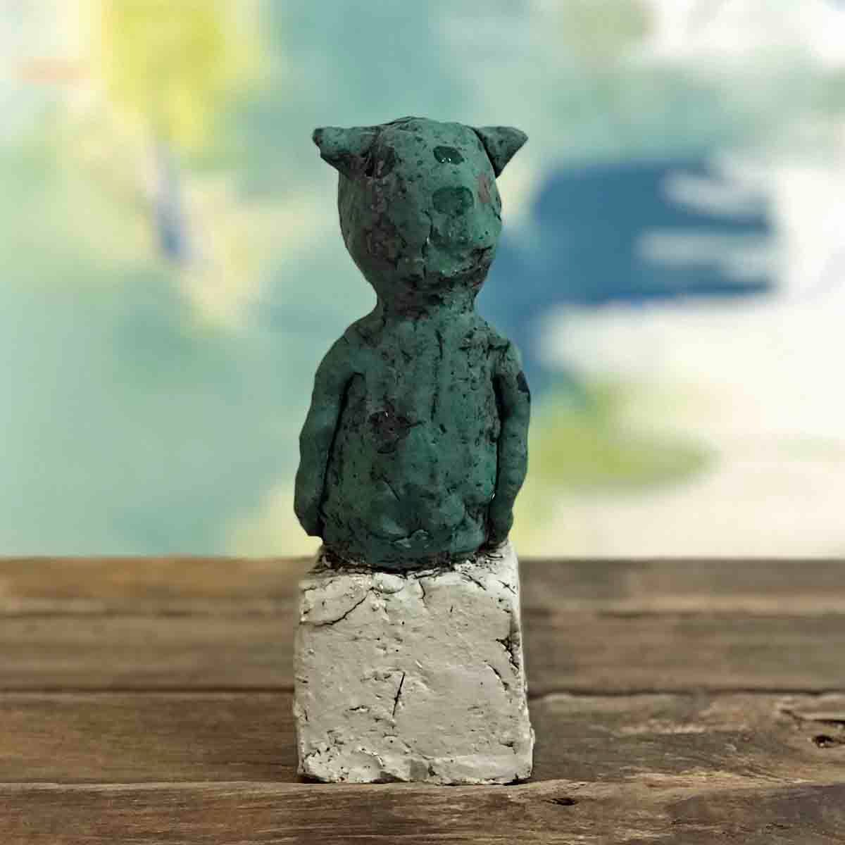 Ugle grønn, skulptur 19 cm