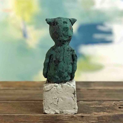 Ugle grønn, skulptur 19 cm